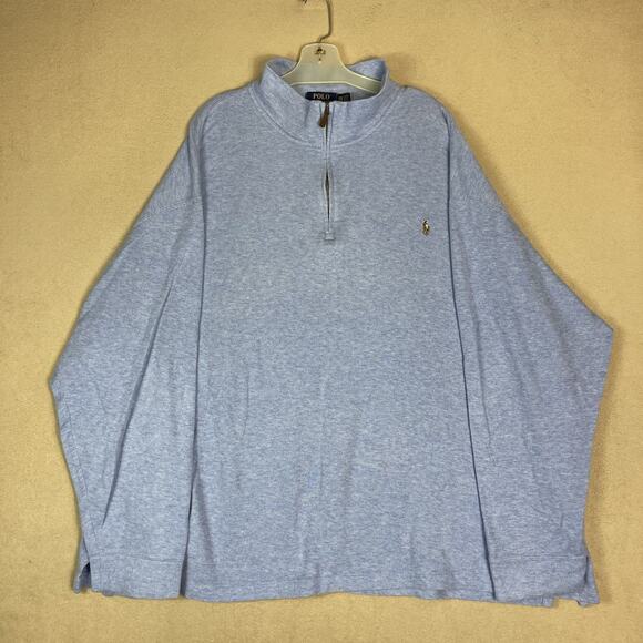 Polo Ralph Lauren Sweater Mens 4XB Blue 1/4 Zip Knit Color Pony Mock Neck Preppy - Picture 1 of 11
